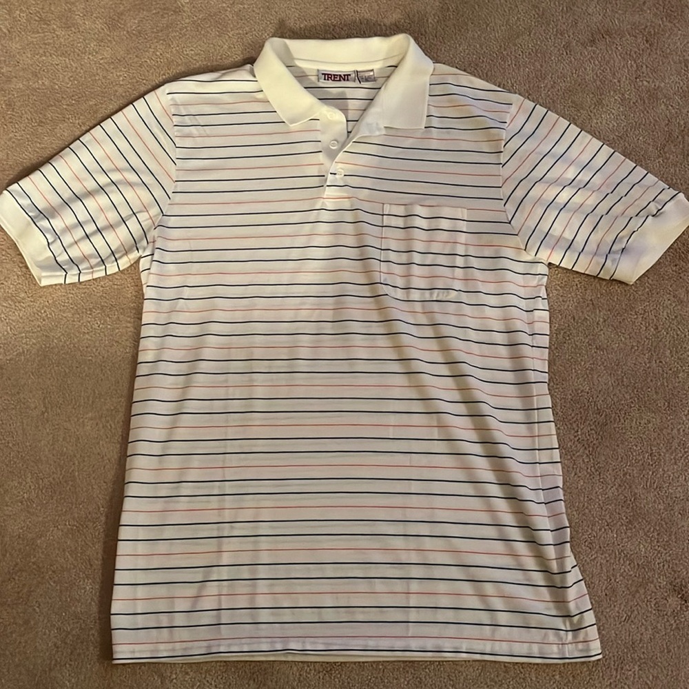Like New Mens Trent Polo, Sz. XL, white w stripes! Front left pocket! Super soft